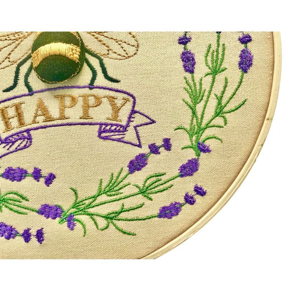 Bee Happy Embpridery Hoop Wall decor Shelf decor floral with Raised Bee inspirat - Picture 5 of 6